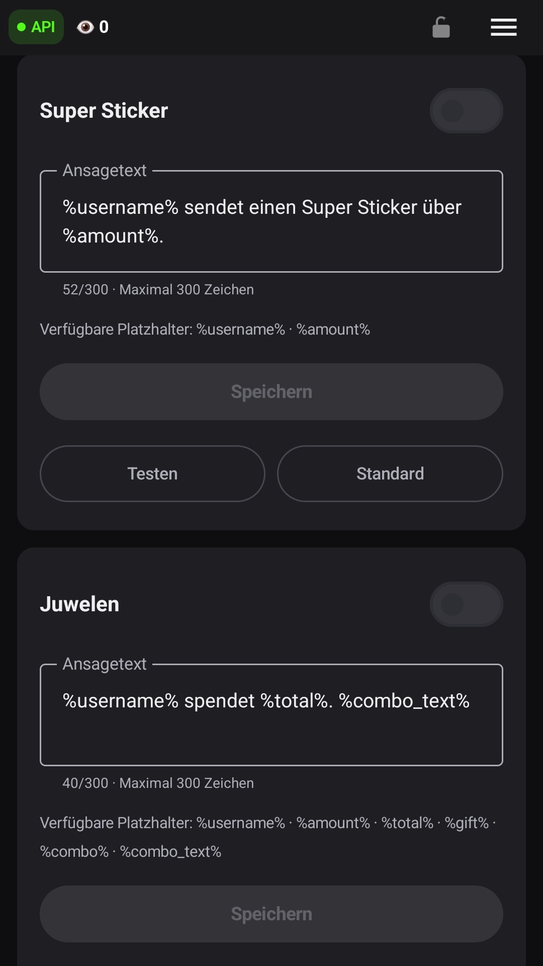 Ansagetexte für Super Sticker und Juwelen