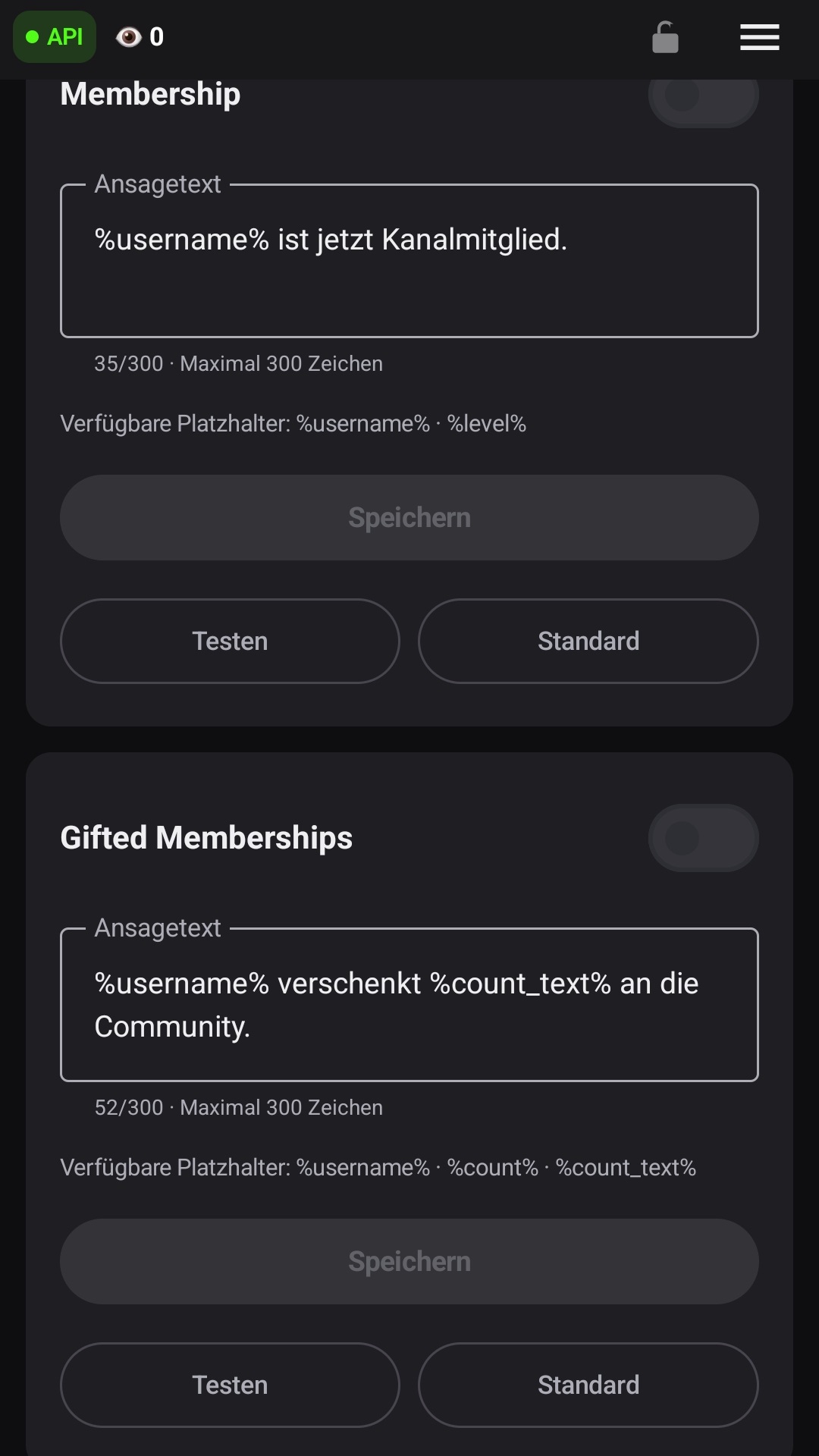 Ansagetexte für Membership und Gifted Memberships