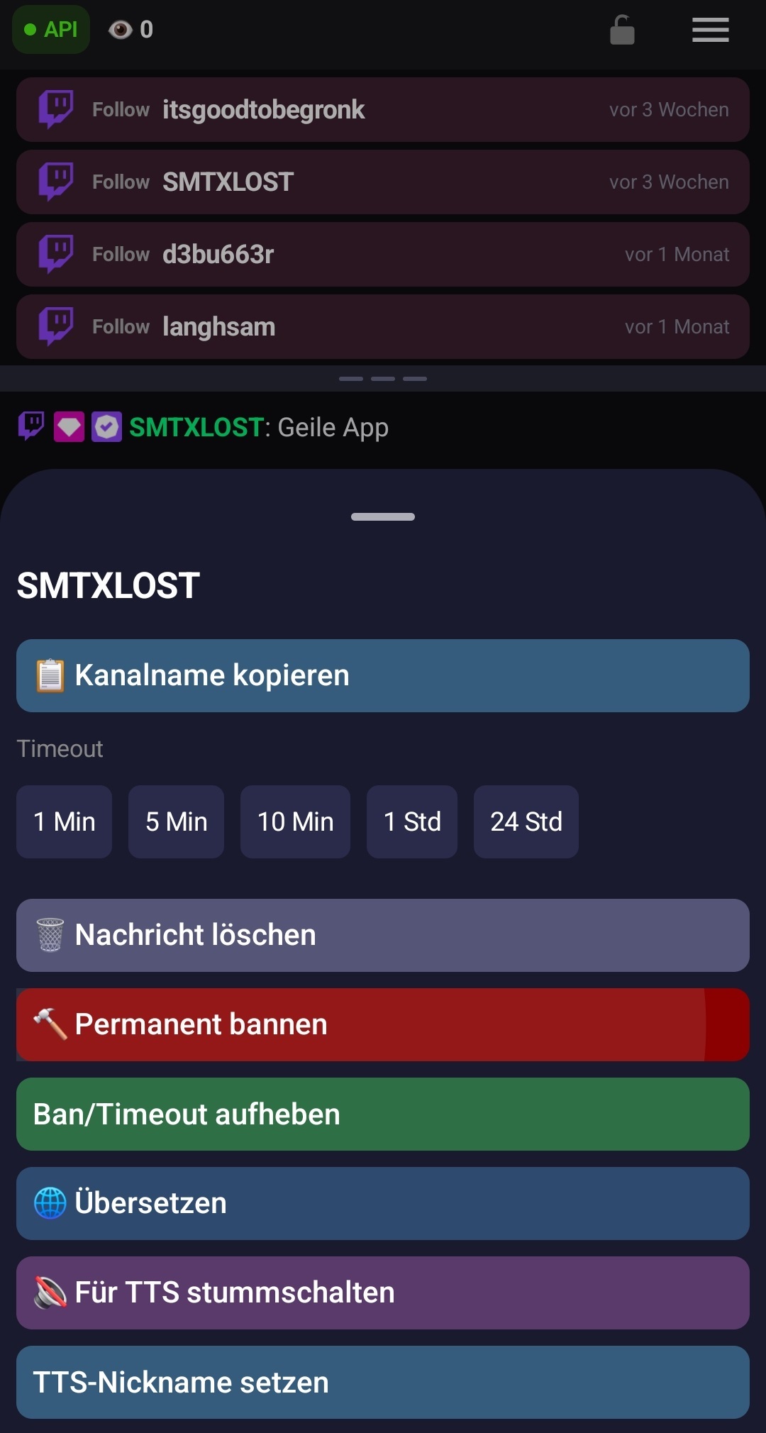Das Aktionsmenü nach langem Antippen einer Nachricht
