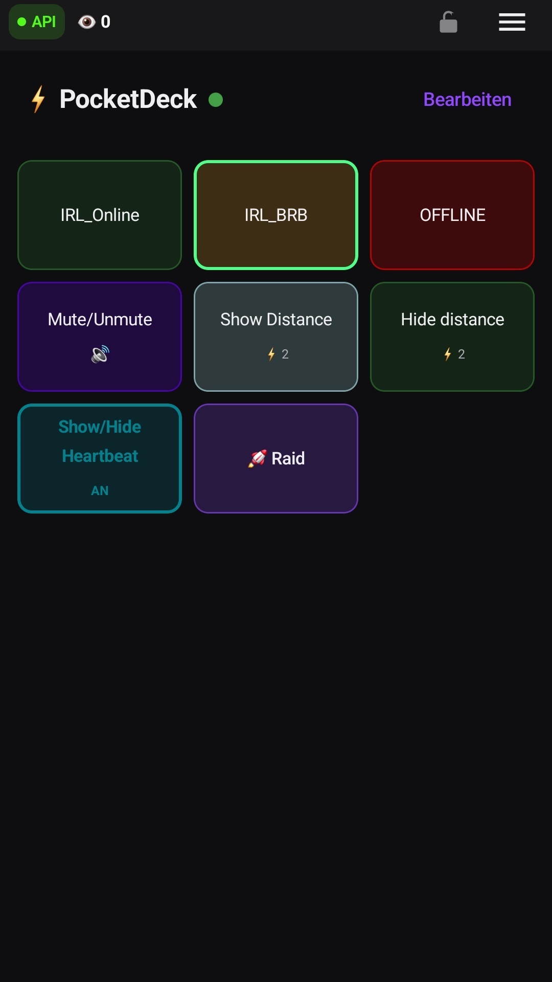 Das pocketDeck mit mehreren belegten Kacheln